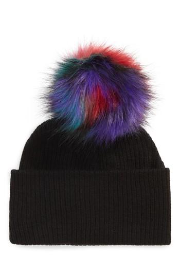 Women's Sole Society Faux Fur Pompom Beanie - Black