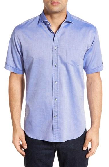 Men's Thomas Dean Trim Fit Short Sleeve Dobby Sport Shirt