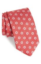Men's Eton Neat Flower Silk & Linen Tie, Size - Red