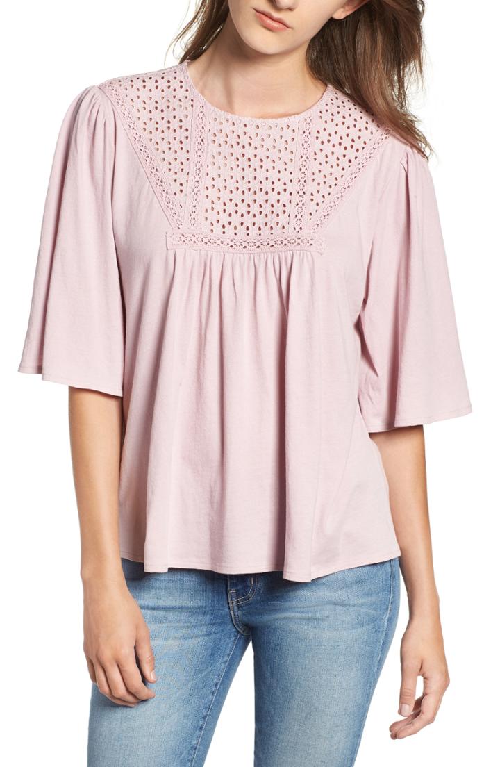 Women's Hinge Eyelet Trim Top - Purple