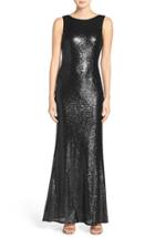 Women's Lulus Sleeveless Sequin Drape Back Gown - Black