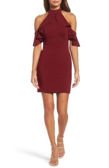 Women's La Femme Cold Shoulder Open Back Body-con Dress - Red