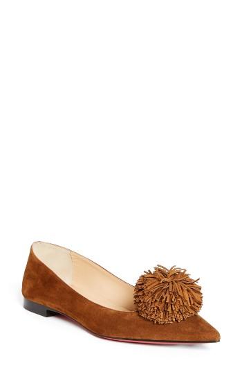 Women's Christian Louboutin Konstatina Pom Flat Us / 36eu - Brown