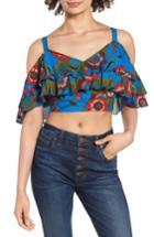 Women's Band Of Gypsies Heirloom Blossom Cold Shoulder Crop Top - Blue