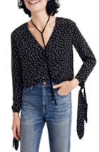 Women's Madewell Star Tie Sleeve Silk Blouse, Size - Black