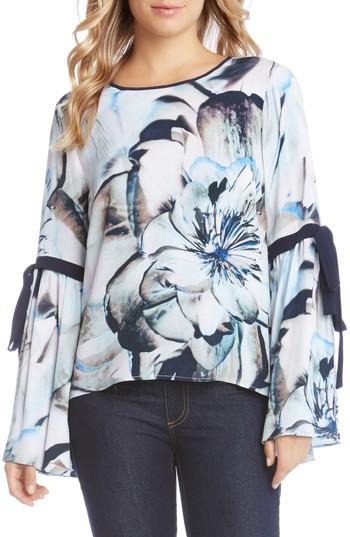 Women's Karen Kane Tie Sleeve Floral Print Top - Blue