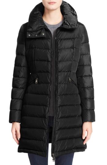 Women's Moncler 'flammette' Water Resistant Long Hooded Down Coat - Black
