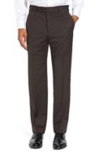 Men's Zanella Devon Flat Front Solid Wool Trousers - Brown
