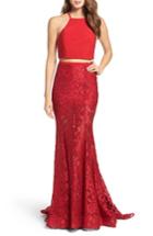 Women's La Femme Jersey & Lace Two-piece Gown