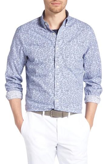 Men's 1901 Trim Fit Chambray Floral Print Sport Shirt - Blue