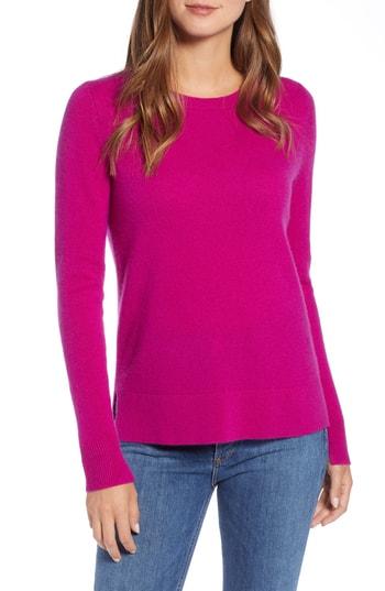 Petite Women's Halogen Crewneck Cashmere Sweater, Size P - Brown