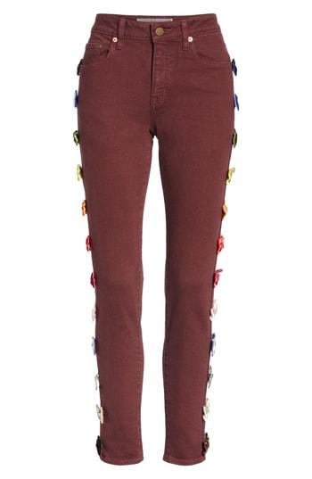 Women's Tu Es Mon Tresor Velvet Side Bow Jeans - Burgundy