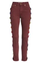 Women's Tu Es Mon Tresor Velvet Side Bow Jeans - Burgundy