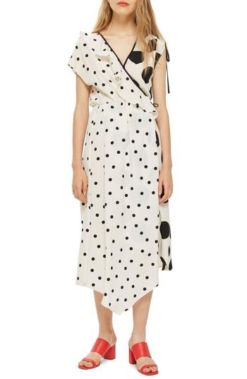 Women's Topshop Mix Spot Midi Wrap Dress Us (fits Like 0) - White