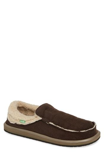 Men's Sanuk Chiba Chill Faux Shearling Trim Slipper M - Brown