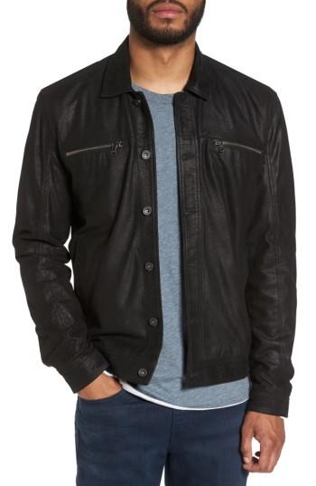 Men's John Varvatos Star Usa Leather Trucker Jacket, Size - Black
