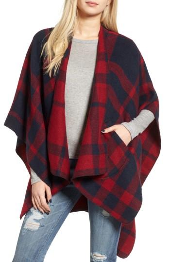 Women's Bp. Buffalo Plaid Cape, Size - Red