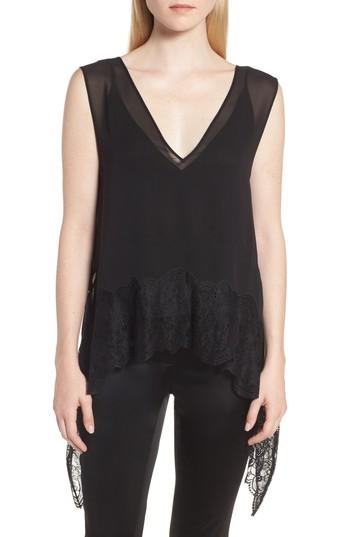 Women's Lewit Lace Sharkbite Hem Silk Tank - Black
