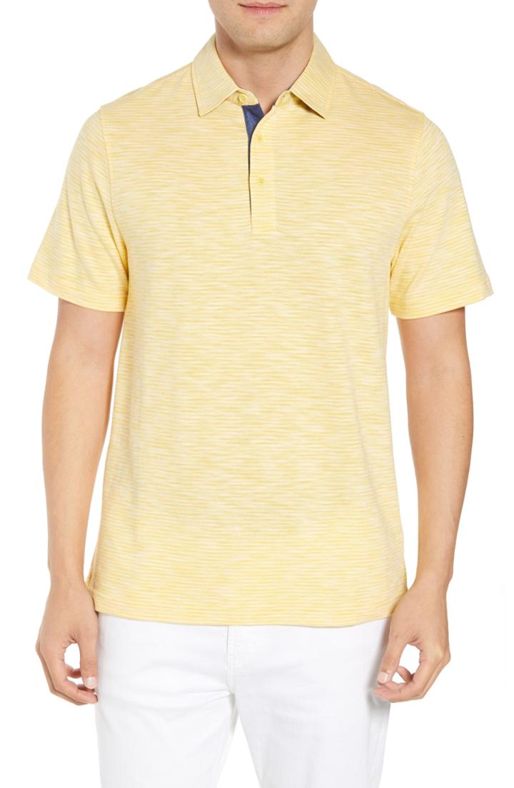 Men's Bugatchi Marled Stripe Polo, Size - Yellow