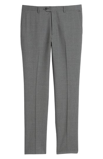 Men's Nordstrom Men's Shop Trim Fit Flat Front Wool Trousers - Grey