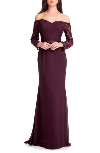 Women's #levkoff Off The Shoulder Three-quarter Sleeve Gown - Red