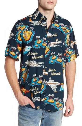 Men's Reyn Spooner Birds In Paradise Modern Fit Shirt, Size - Blue