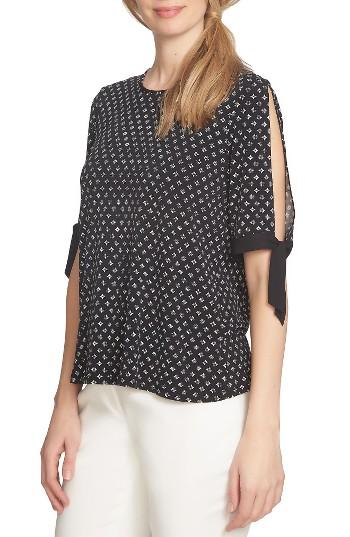 Women's Cece Tie Sleeve Mixed Media Top