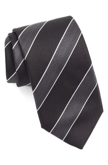 Men's Boss Diagonal Stripe Silk Tie, Size - Black