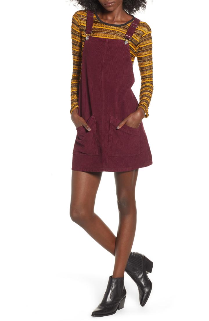Women's Topshop Corduroy Pinafore Dress Us (fits Like 6-8) - Burgundy
