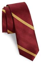 Men's The Tie Bar Goal Line Stripe Silk Skinny Tie, Size - Red