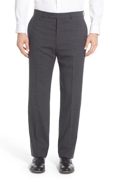 Men's Hart Schaffner Marx Flat Front Solid Stretch Wool Trousers R - Grey
