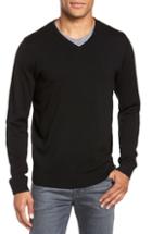 Men's Nordstrom Men's Shop Regular Fit Merino Wool V-neck Sweater, Size - Black