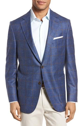 Men's Peter Millar Classic Fit Windowpane Wool Blend Sport Coat R - Blue