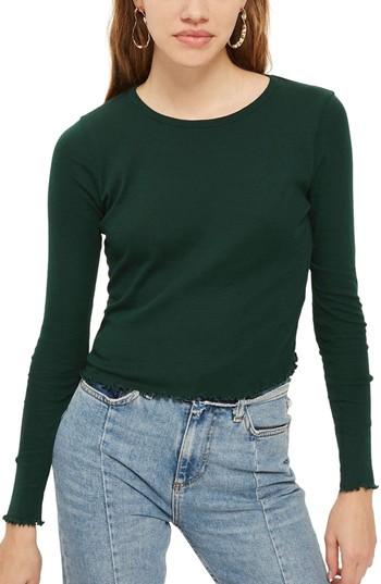 Women's Topshop Lettuce Hem Crop Top Us (fits Like 2-4) - Green