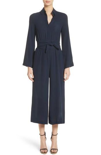 Women's Michael Kors Belted Silk Jumpsuit - Blue