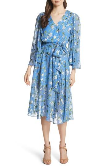 Women's Alice + Olivia Halsey Bell Sleeve Faux Wrap Dress - Blue