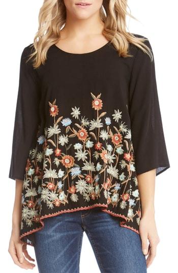 Women's Kane Kane Embroidered Handkerchief Top - Black