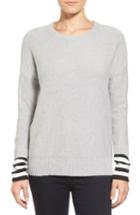 Petite Women's Caslon Contrast Cuff Crewneck Sweater P - Grey