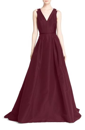 Women's Carolina Herrera V-neck Silk Ballgown - Burgundy