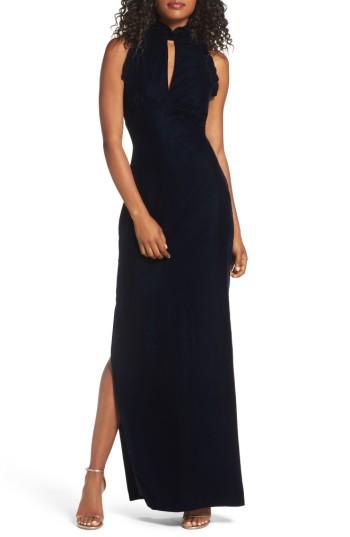 Women's Shoshanna Alisa Ruffle Velvet Column Gown - Blue