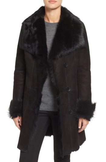 Women's Hiso Genuine Toscana Shearling Coat - Black