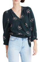 Women's Madewell Poppy Print Silk Wrap Blouse - Green