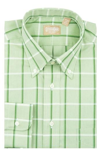 Men's Gitman Tailored Fit Windowpane Dress Shirt 32 - Green