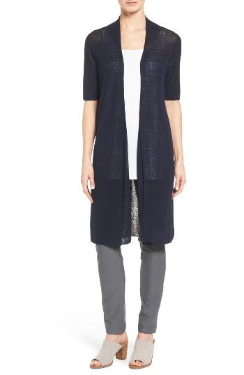 Women's Eileen Fisher Organic Linen Blend Duster Cardigan - Blue
