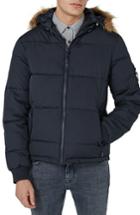 Men's Topman Maguire Hooded Puffer Coat With Faux Fur Trim - Blue