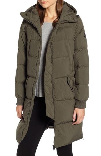 Women's Bernardo Velvet Trim Puffer Coat - Green