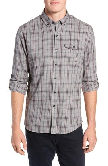 Men's Michael Bastian Flannel Twill Plaid Fit Sport Shirt, Size Medium - Grey
