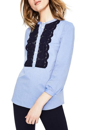Women's Boden Lace Trim Shirt - Blue