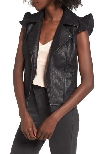 Women's Leith Ruffle Faux Leather Vest - Black