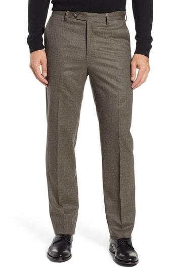 Men's Berle Flat Front Stretch Houndstooth Wool Trousers - Beige